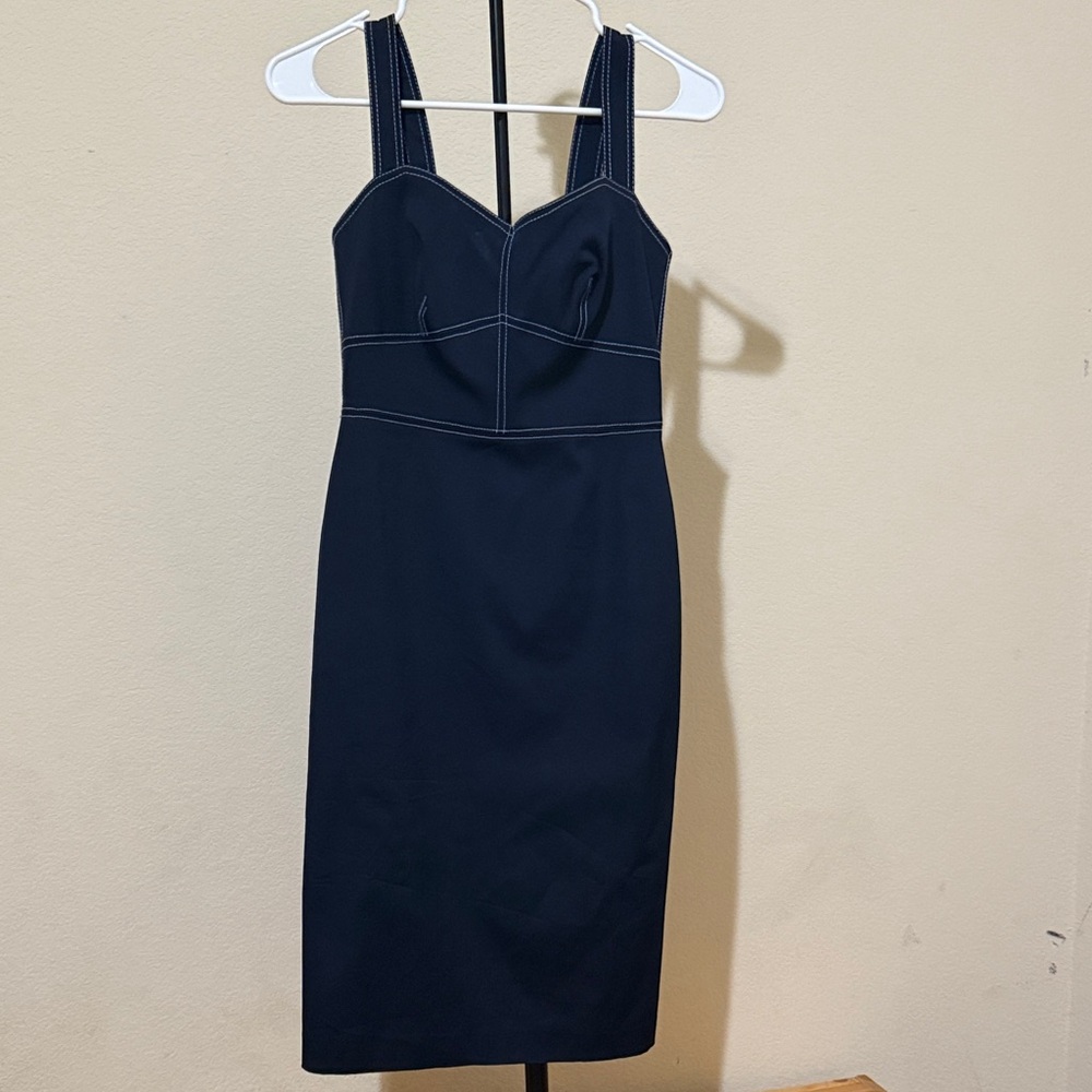 J. Crew Navy Midi Dress with Contrasting Stitching Size 0